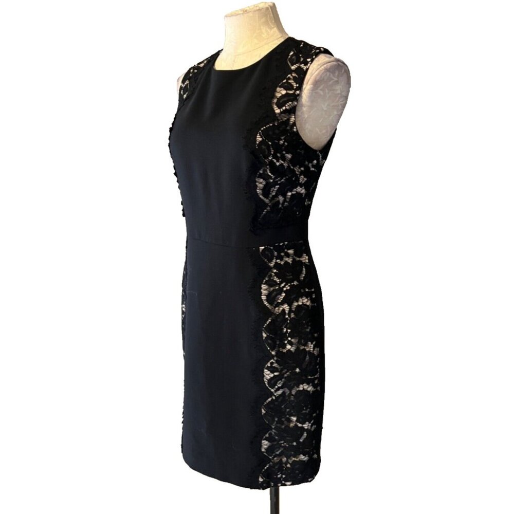 J Crew Sheath Dress 6 Black Lace Panel Trim Stretch Career Church Sleeveless - Picture 4 of 10